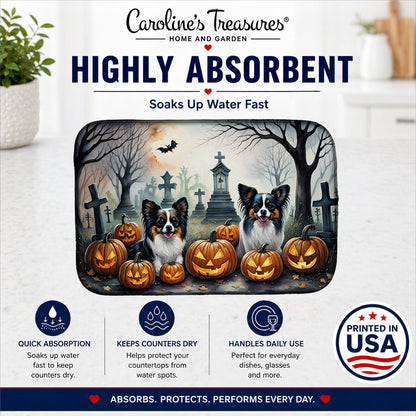 Caroline's Treasures DAC2070DDM Papillon Spooky Halloween Dish Drying Mat Absorbent Dish Drying Mat Pad for Kitchen Counter Dish Drainer Mat for Countertop, 14 x 21, Multicolor