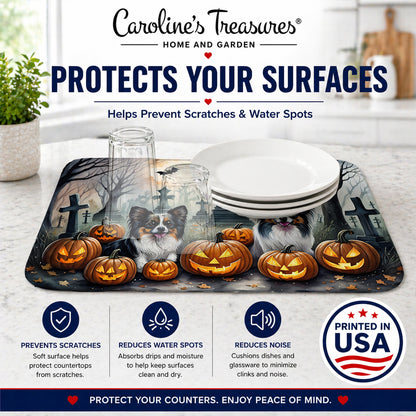 Caroline's Treasures DAC2070DDM Papillon Spooky Halloween Dish Drying Mat Absorbent Dish Drying Mat Pad for Kitchen Counter Dish Drainer Mat for Countertop, 14 x 21, Multicolor