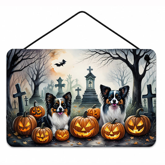 Caroline's Treasures DAC2070DS812 Papillon Spooky Halloween Wall or Door Hanging Prints Aluminum Metal Sign Kitchen Wall Bar Bathroom Plaque Home Decor, 8x12, Multicolor
