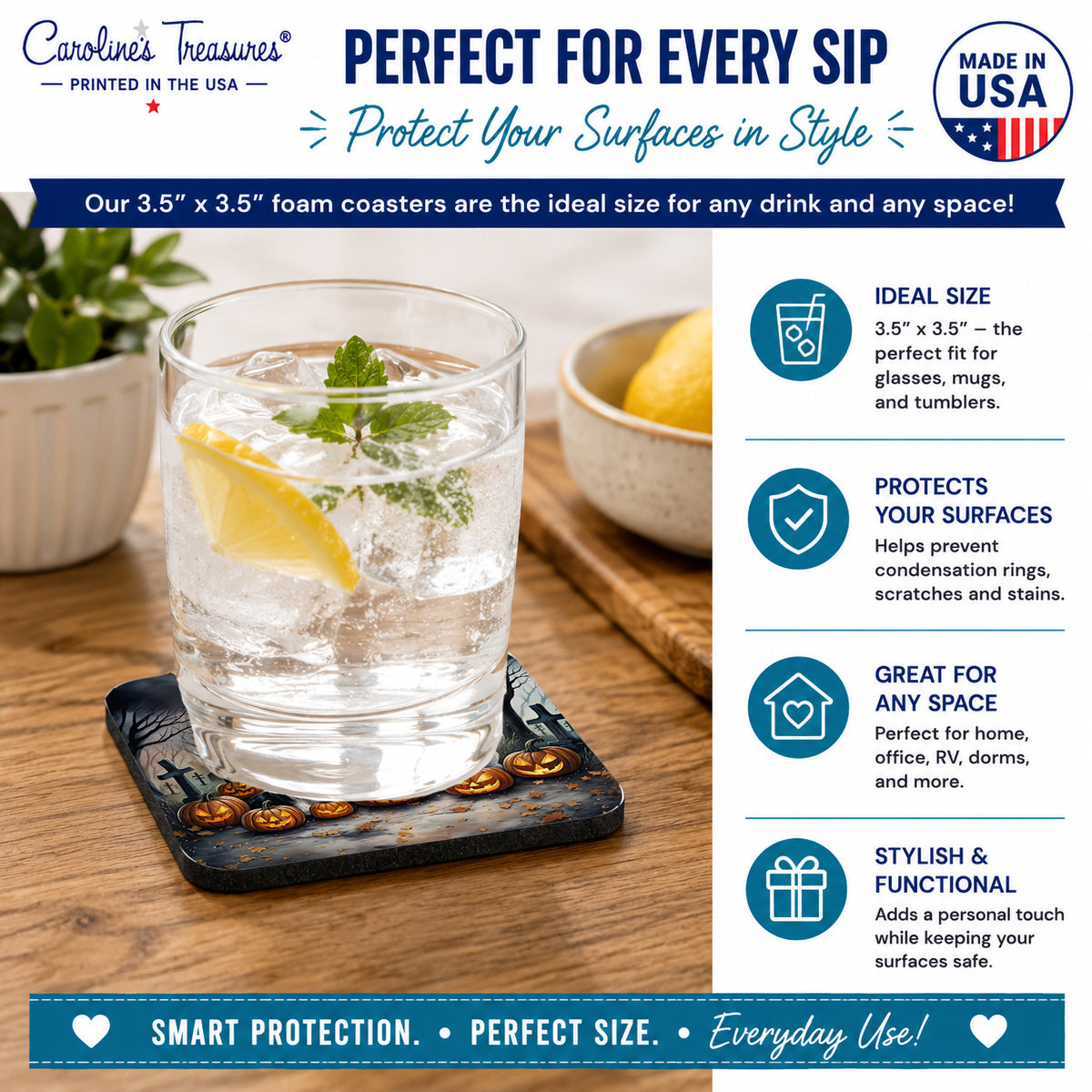 Caroline's Treasures Papillon Dogs Foam Drink Coasters Set of 4 Absorbent