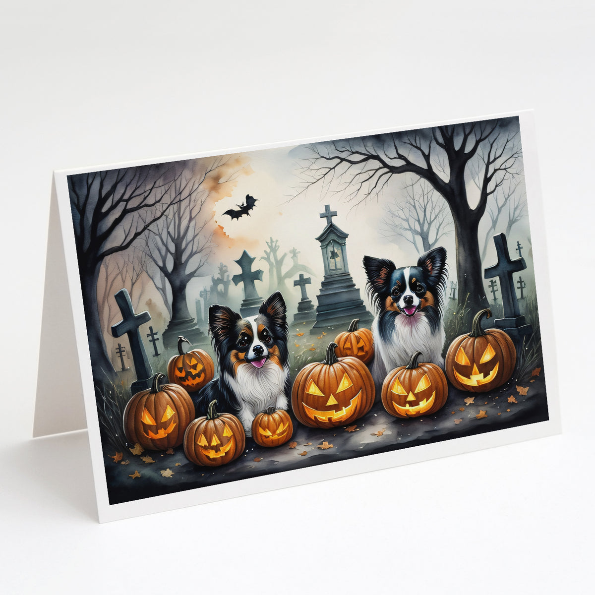 Caroline's Treasures DAC2070GCA7P Papillon Spooky Halloween Greeting Cards and Envelopes Pack of 8 Blank Cards with Envelopes Whimsical A7 Size 5x7 Blank Greeting Cards