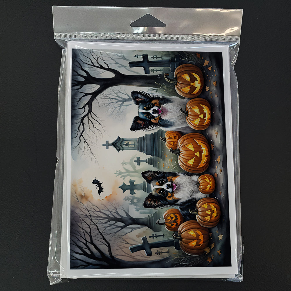 Caroline's Treasures DAC2070GCA7P Papillon Spooky Halloween Greeting Cards and Envelopes Pack of 8 Blank Cards with Envelopes Whimsical A7 Size 5x7 Blank Greeting Cards