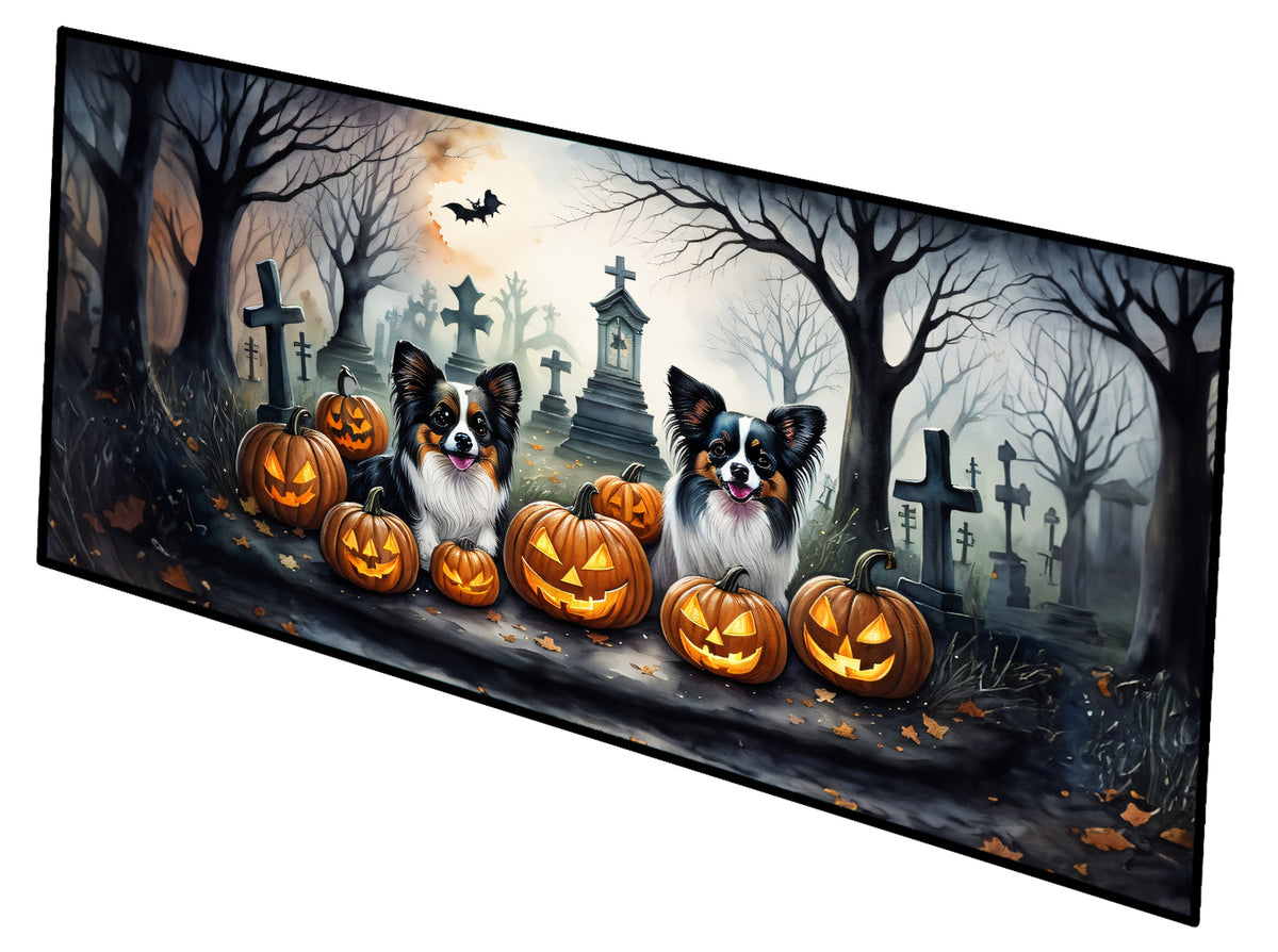 Caroline's Treasures Papillon Spooky Halloween Runner Mat 28x58 Front Door Mat Indoor Outdoor Rugs for Entryway Hallway Foyer Non Slip Washable Wide Doormat