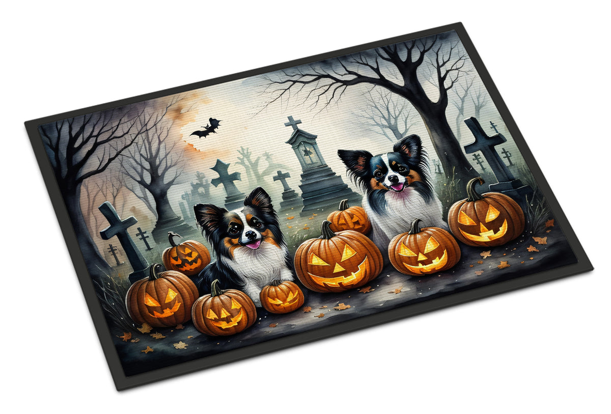 Caroline's Treasures DAC2070JMAT Papillon Spooky Halloween Indoor or Outdoor Mat 24x36 Front Door Mat Indoor Outdoor Rugs for Entryway, Non Slip Washable Low Pile, 24H X 36W
