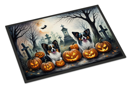 Caroline's Treasures DAC2070JMAT Papillon Spooky Halloween Indoor or Outdoor Mat 24x36 Front Door Mat Indoor Outdoor Rugs for Entryway, Non Slip Washable Low Pile, 24H X 36W