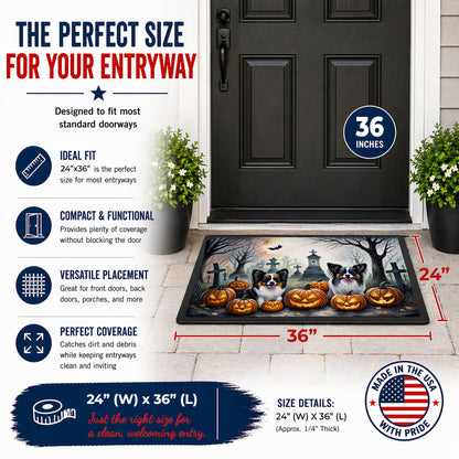 Caroline's Treasures DAC2070JMAT Papillon Spooky Halloween Indoor or Outdoor Mat 24x36 Front Door Mat Indoor Outdoor Rugs for Entryway, Non Slip Washable Low Pile, 24H X 36W