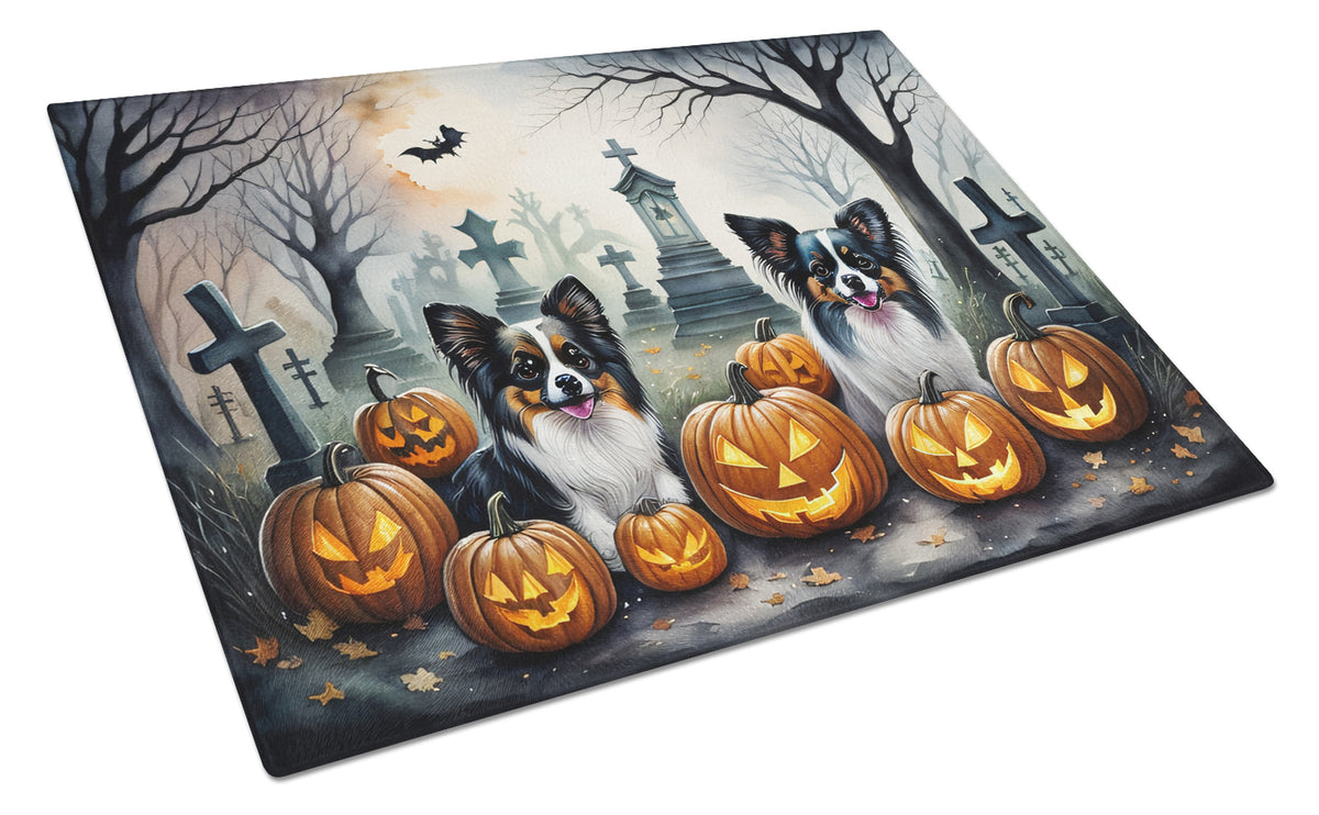 Caroline's Treasures DAC2070LCB Papillon Spooky Halloween Glass Cutting Board Large Decorative Tempered Glass Kitchen Cutting and Serving Board Large Size Chopping Board