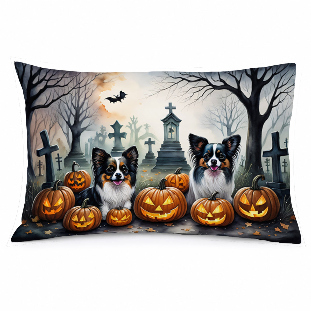 Caroline's Treasures DAC2070PILLOWCASE Papillon Spooky Halloween Fabric Standard Pillowcase Lightweight Super Soft Easy Care Decorative Artwork Pillowcase, Standard