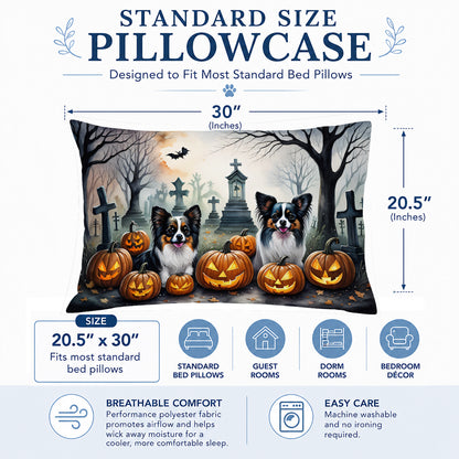 Caroline's Treasures DAC2070PILLOWCASE Papillon Spooky Halloween Fabric Standard Pillowcase Lightweight Super Soft Easy Care Decorative Artwork Pillowcase, Standard