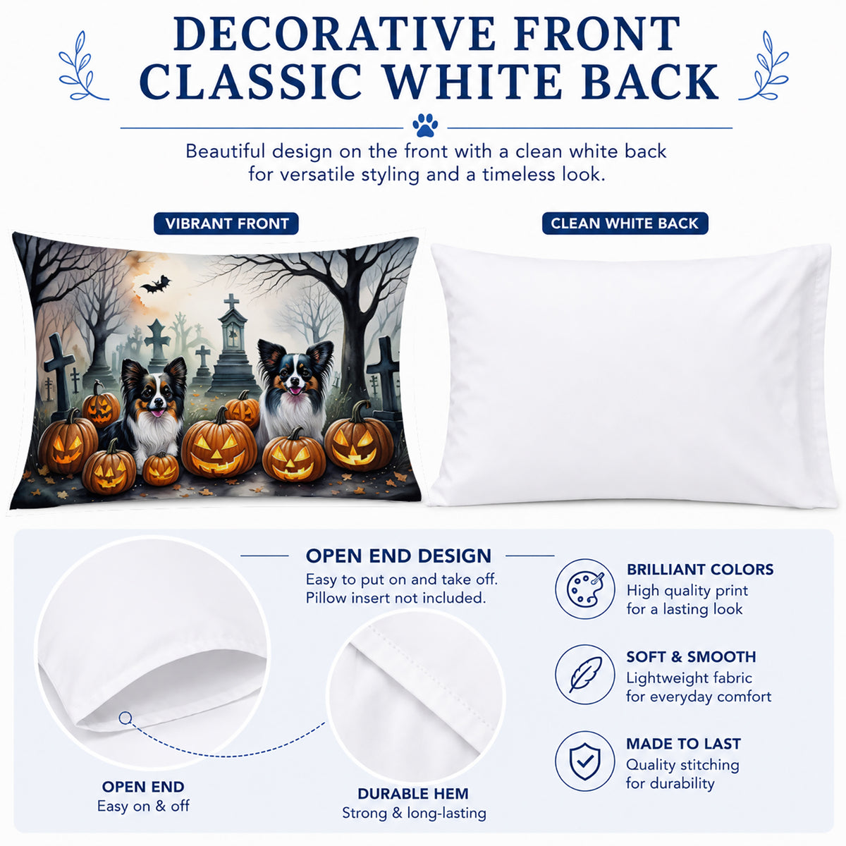 Caroline's Treasures DAC2070PILLOWCASE Papillon Spooky Halloween Fabric Standard Pillowcase Lightweight Super Soft Easy Care Decorative Artwork Pillowcase, Standard