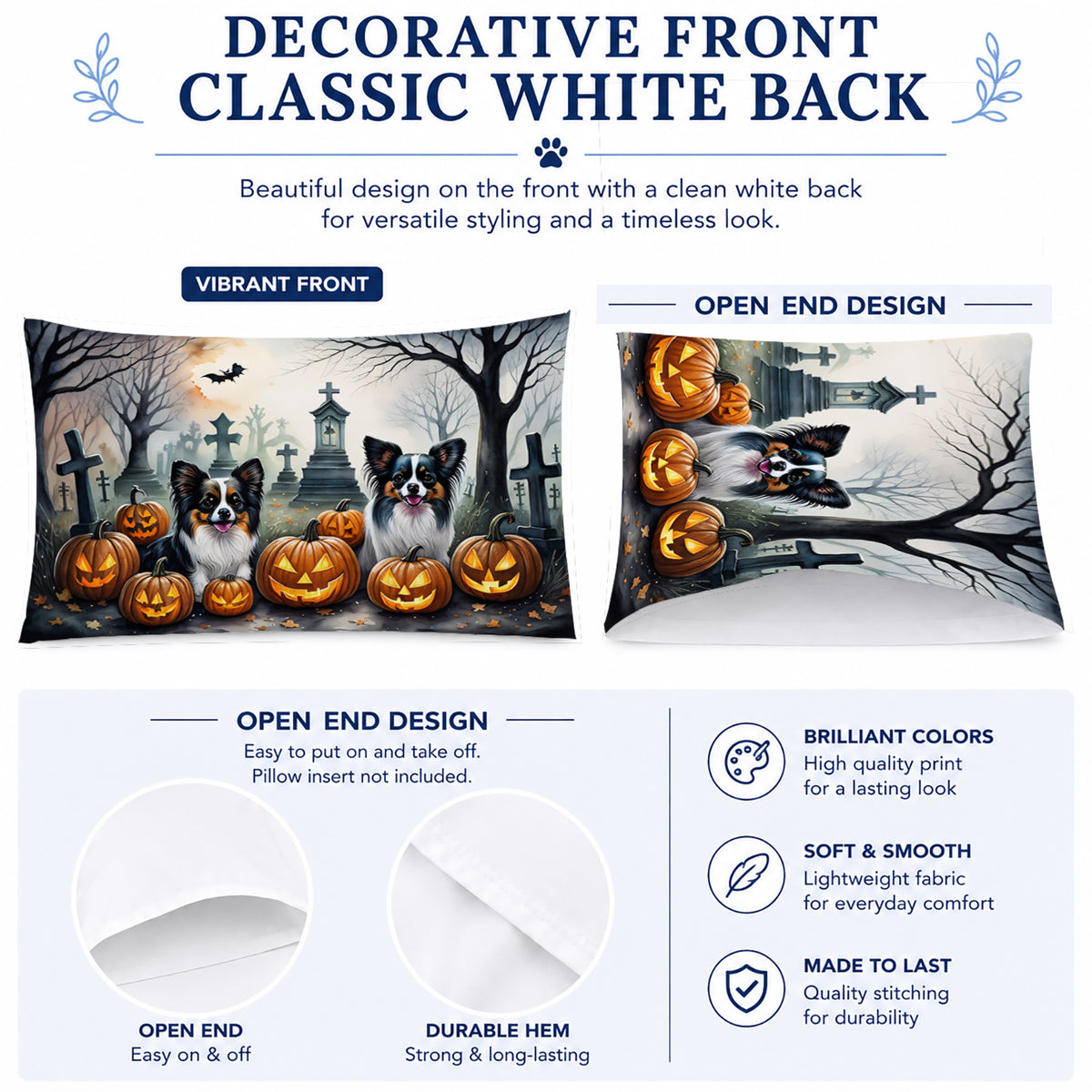 Caroline's Treasures DAC2070PILLOWCASE Papillon Spooky Halloween Fabric Standard Pillowcase Lightweight Super Soft Easy Care Decorative Artwork Pillowcase, Standard