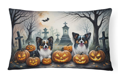 Caroline's Treasures DAC2070PW1216 Papillon Spooky Halloween Fabric Decorative Pillow Machine Washable, Indoor Outdoor Decorative Pillow for Couch, Bed or Patio, 12HX16W