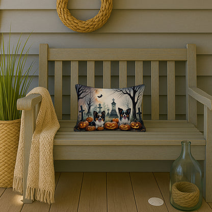 Caroline's Treasures DAC2070PW1216 Papillon Spooky Halloween Fabric Decorative Pillow Machine Washable, Indoor Outdoor Decorative Pillow for Couch, Bed or Patio, 12HX16W