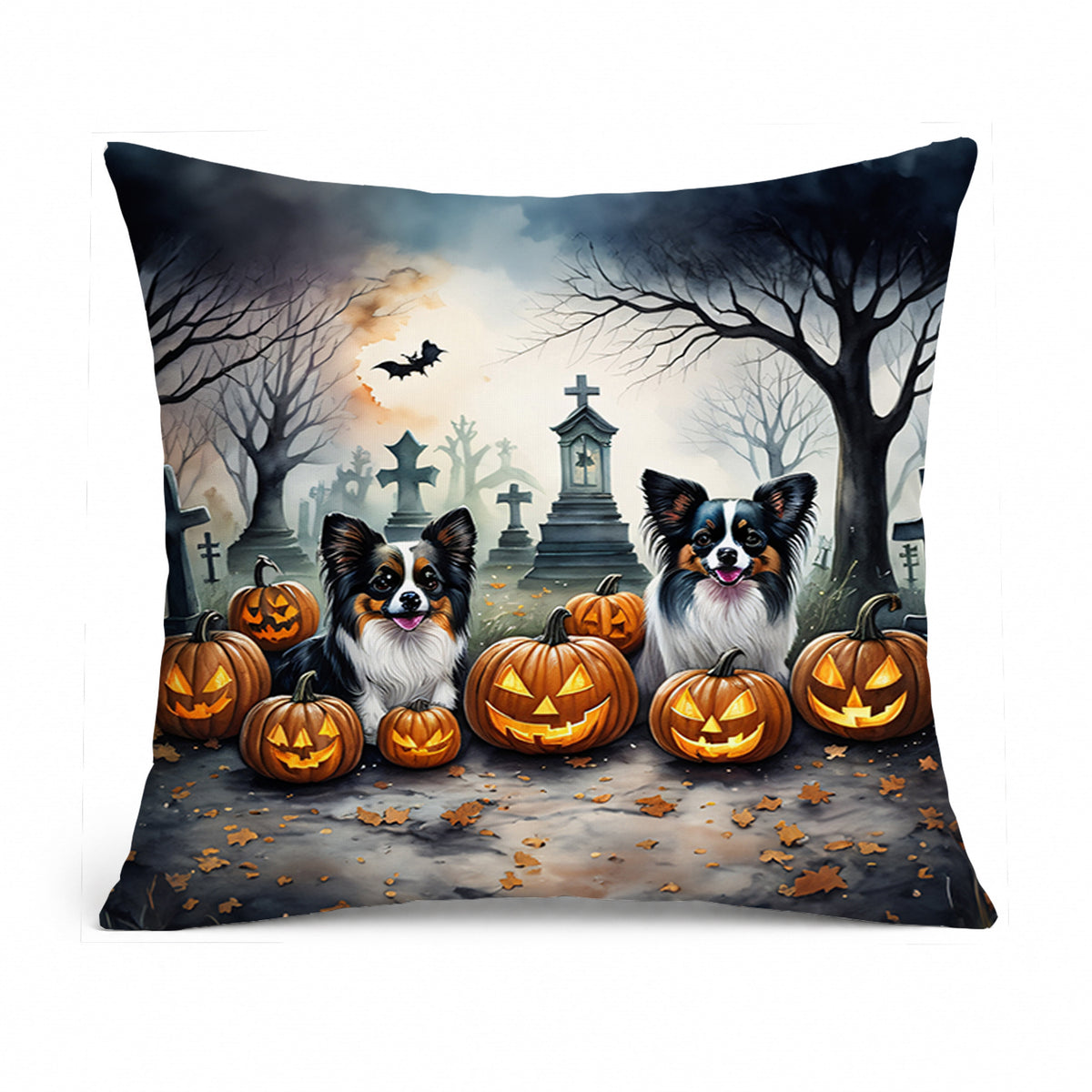 Caroline's Treasures DAC2070PW1818 Papillon Spooky Halloween Fabric Decorative Pillow Machine Washable, Indoor Outdoor Decorative Pillow for Couch, Bed or Patio, 18Hx18W