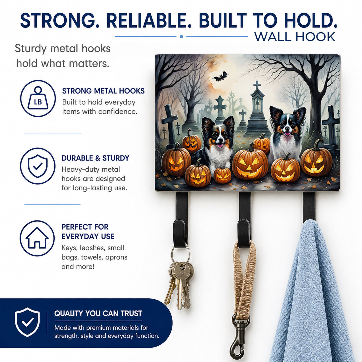 Caroline's Treasures Papillon Dogs Halloween Ceramic Triple Wall Hook