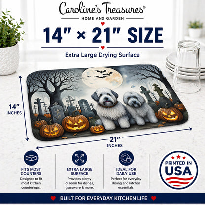 Caroline's Treasures DAC2071DDM Old English Sheepdog Spooky Halloween Dish Drying Mat Absorbent Dish Drying Mat Pad for Kitchen Counter Dish Drainer Mat for Countertop, 14 x 21, Multicolor