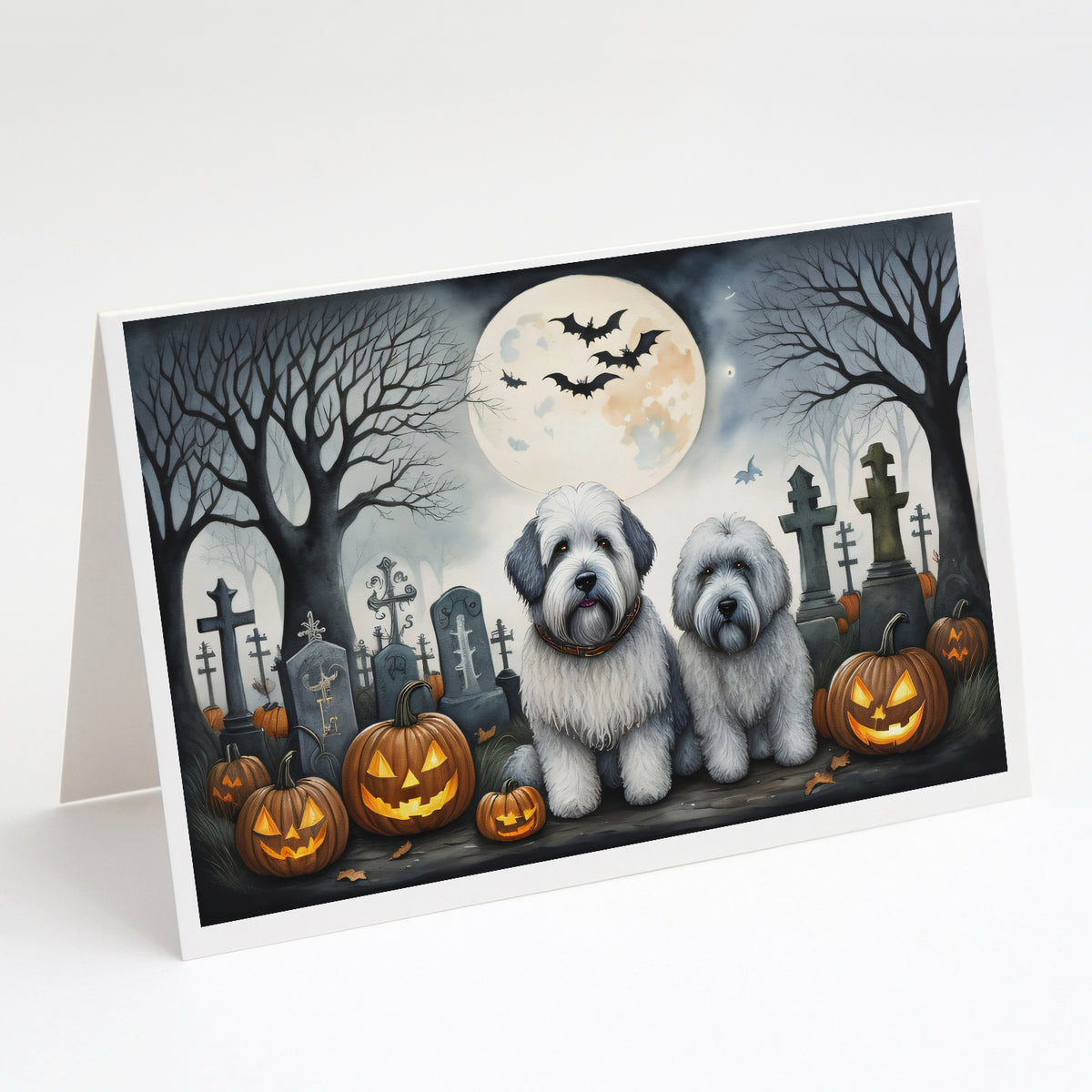 Caroline's Treasures DAC2071GCA7P Old English Sheepdog Spooky Halloween Greeting Cards and Envelopes Pack of 8 Blank Cards with Envelopes Whimsical A7 Size 5x7 Blank Greeting Cards