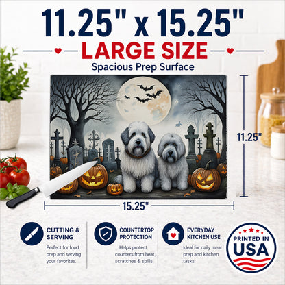 Caroline's Treasures DAC2071LCB Old English Sheepdog Spooky Halloween Glass Cutting Board Large Decorative Tempered Glass Kitchen Cutting and Serving Board Large Size Chopping Board