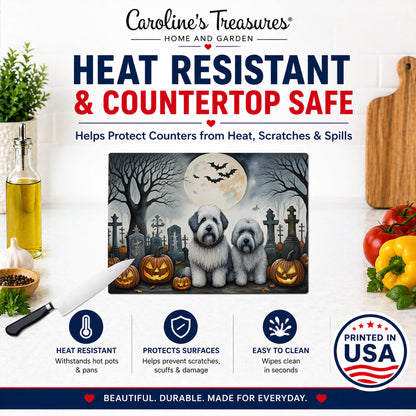 Caroline's Treasures DAC2071LCB Old English Sheepdog Spooky Halloween Glass Cutting Board Large Decorative Tempered Glass Kitchen Cutting and Serving Board Large Size Chopping Board