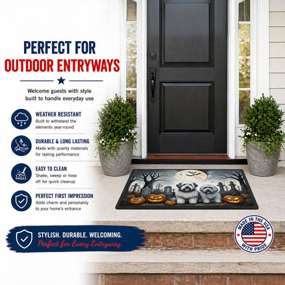 Caroline's Treasures DAC2071MAT Old English Sheepdog Spooky Halloween Doormat 18x27 Front Door Mat Indoor Outdoor Rugs for Entryway, Non Slip Washable Low Pile, 18H X 27W