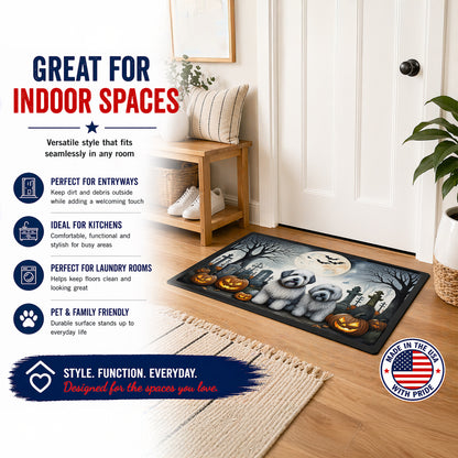 Caroline's Treasures DAC2071MAT Old English Sheepdog Spooky Halloween Doormat 18x27 Front Door Mat Indoor Outdoor Rugs for Entryway, Non Slip Washable Low Pile, 18H X 27W