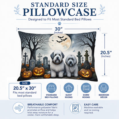 Caroline's Treasures DAC2071PILLOWCASE Old English Sheepdog Spooky Halloween Fabric Standard Pillowcase Lightweight Super Soft Easy Care Decorative Artwork Pillowcase, Standard