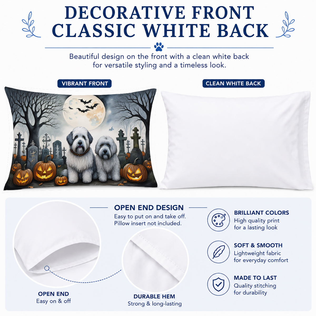 Caroline's Treasures DAC2071PILLOWCASE Old English Sheepdog Spooky Halloween Fabric Standard Pillowcase Lightweight Super Soft Easy Care Decorative Artwork Pillowcase, Standard