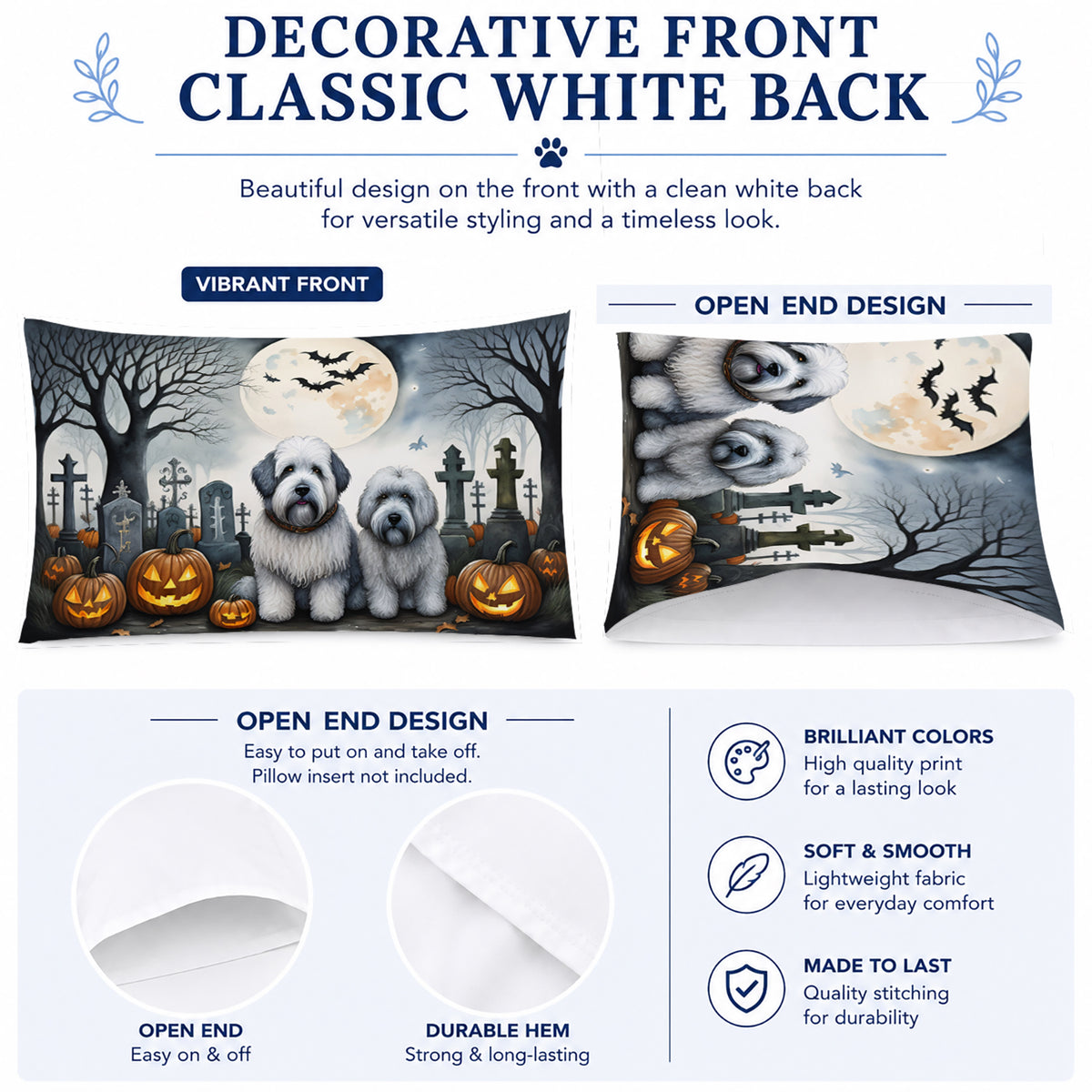 Caroline's Treasures DAC2071PILLOWCASE Old English Sheepdog Spooky Halloween Fabric Standard Pillowcase Lightweight Super Soft Easy Care Decorative Artwork Pillowcase, Standard
