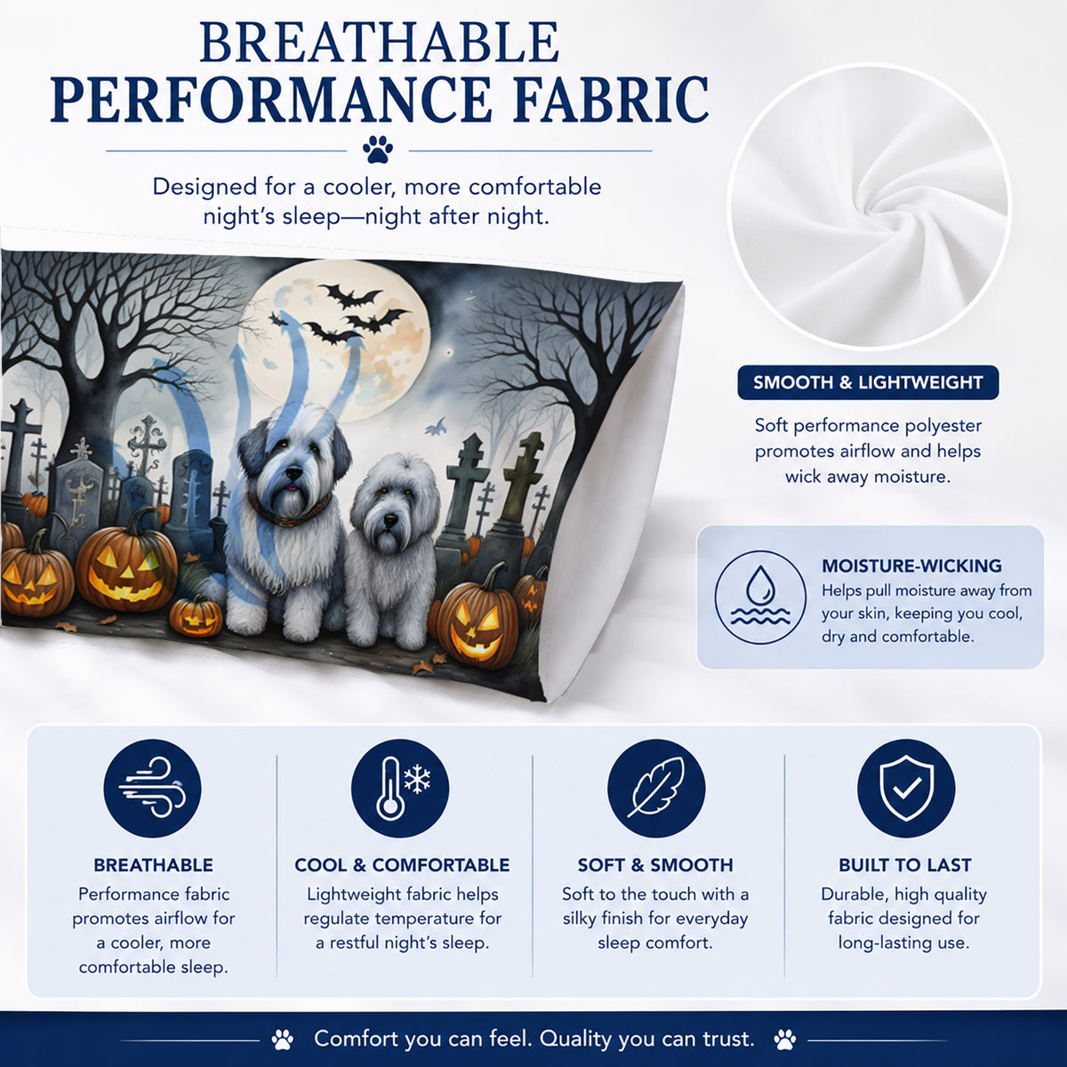 Caroline's Treasures DAC2071PILLOWCASE Old English Sheepdog Spooky Halloween Fabric Standard Pillowcase Lightweight Super Soft Easy Care Decorative Artwork Pillowcase, Standard