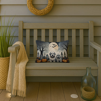 Caroline's Treasures DAC2071PW1216 Old English Sheepdog Spooky Halloween Fabric Decorative Pillow Machine Washable, Indoor Outdoor Decorative Pillow for Couch, Bed or Patio, 12HX16W