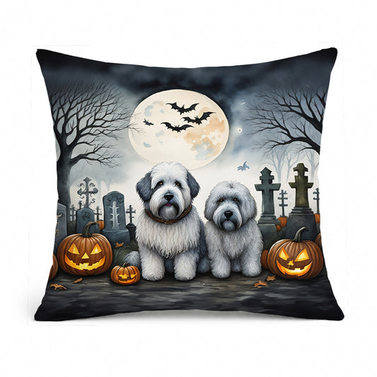 Caroline's Treasures DAC2071PW1414 Old English Sheepdog Spooky Halloween Fabric Decorative Pillow Machine Washable, Indoor Outdoor Decorative Pillow for Couch, Bed or Patio, 14Hx14W