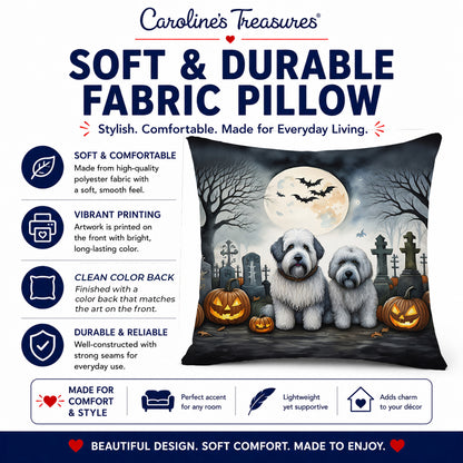 Caroline's Treasures DAC2071PW1414 Old English Sheepdog Spooky Halloween Fabric Decorative Pillow Machine Washable, Indoor Outdoor Decorative Pillow for Couch, Bed or Patio, 14Hx14W