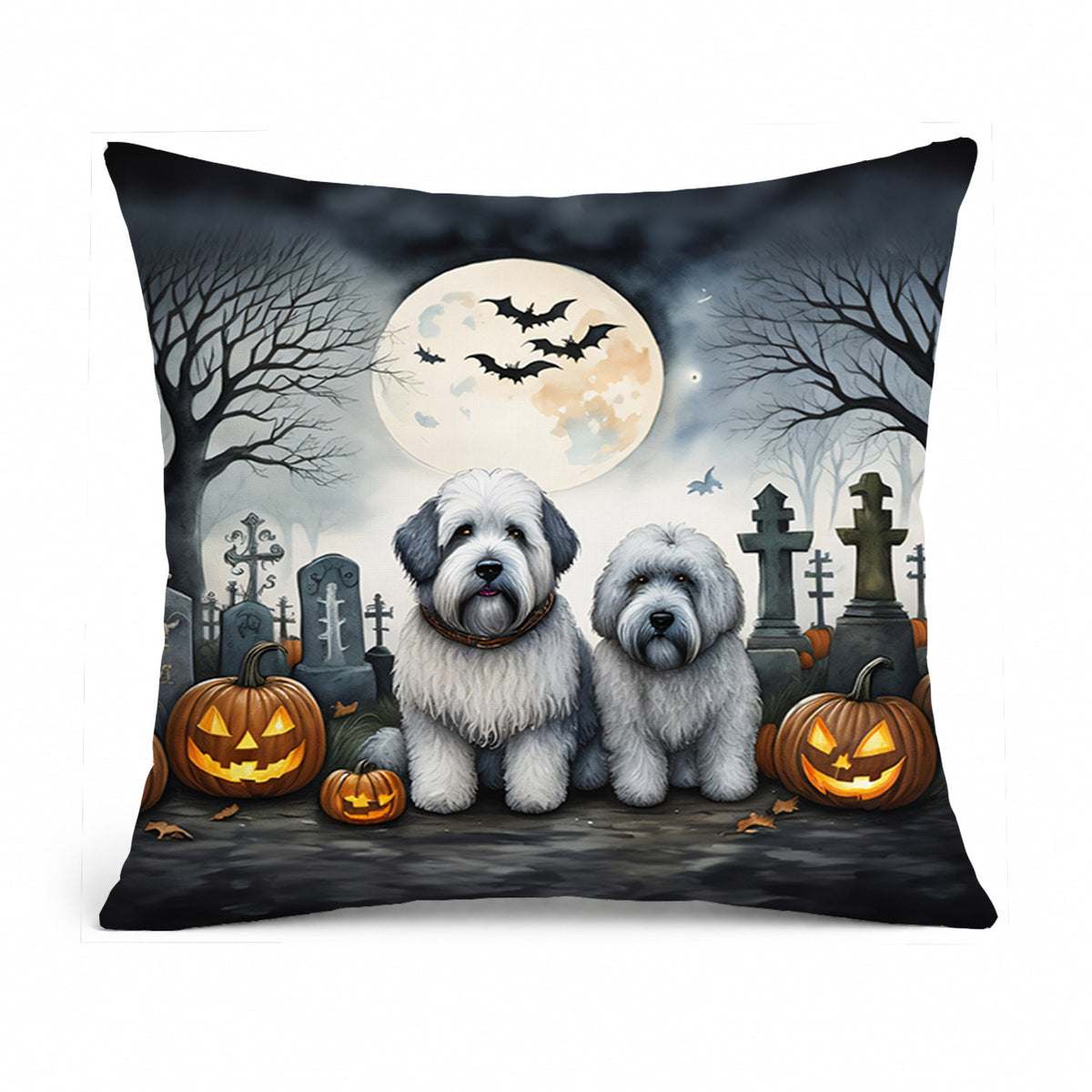 Caroline's Treasures DAC2071PW1818 Old English Sheepdog Spooky Halloween Fabric Decorative Pillow Machine Washable, Indoor Outdoor Decorative Pillow for Couch, Bed or Patio, 18Hx18W