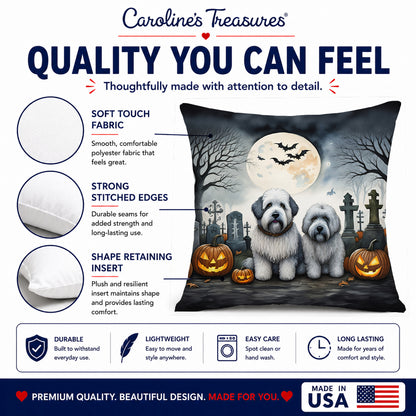 Caroline's Treasures DAC2071PW1818 Old English Sheepdog Spooky Halloween Fabric Decorative Pillow Machine Washable, Indoor Outdoor Decorative Pillow for Couch, Bed or Patio, 18Hx18W