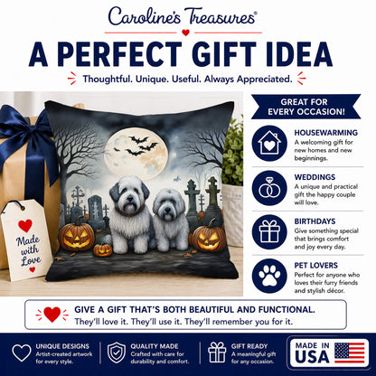 Caroline's Treasures DAC2071PW1818 Old English Sheepdog Spooky Halloween Fabric Decorative Pillow Machine Washable, Indoor Outdoor Decorative Pillow for Couch, Bed or Patio, 18Hx18W