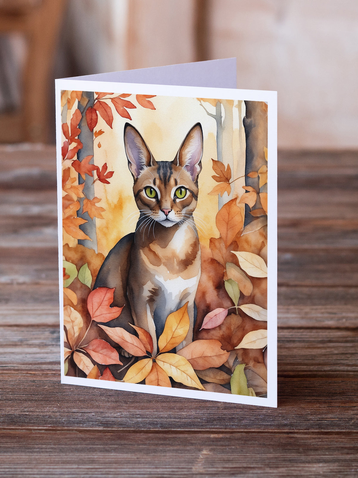 Caroline's Treasures Abyssinian Cat in Fall Leaves Greeting Cards Pack of 8 Blank Cards with Envelopes Whimsical A7 - image 2