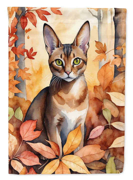 Caroline's Treasures Abyssinian Cat in Fall Leaves Garden Flag Mailbox Flag Decorative Yard Flag Banner Outside Patio