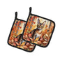 Caroline's Treasures Abyssinian Cat in Fall Leaves Pair of Pot Holders Kitchen Heat Resistant Pot Holders Sets Oven Hot