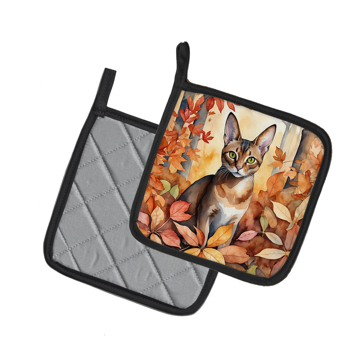 Caroline's Treasures Abyssinian Cat in Fall Leaves Pair of Pot Holders Kitchen Heat Resistant Pot Holders Sets Oven Hot - image 2