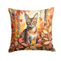 Caroline's Treasures Abyssinian Cat in Fall Leaves Throw Pillow Machine Washable, Indoor Outdoor Decorative Pillow for