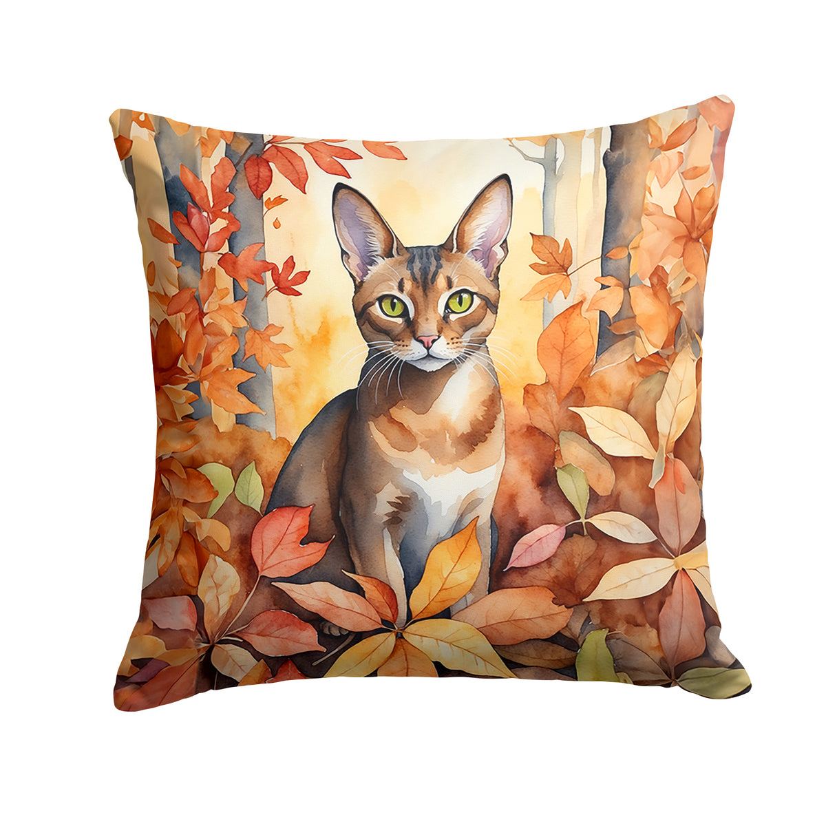 Caroline's Treasures Abyssinian Cat in Fall Leaves Throw Pillow Machine Washable, Indoor Outdoor Decorative Pillow for