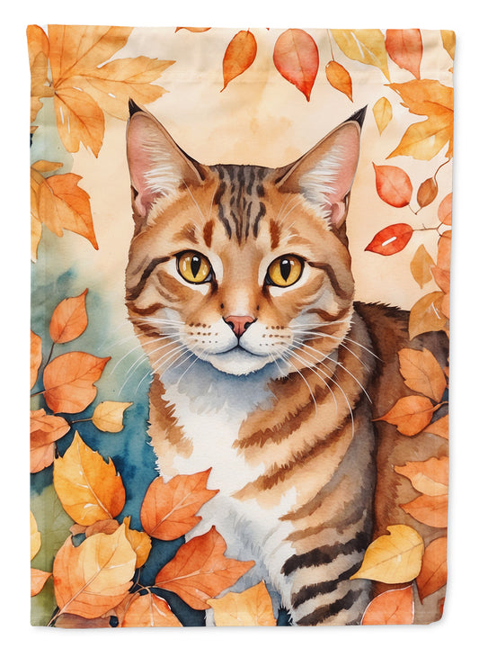 Caroline's Treasures Aegean Cat in Fall Leaves House Flag Large Porch Sleeve Pole Decorative Outside Yard Banner