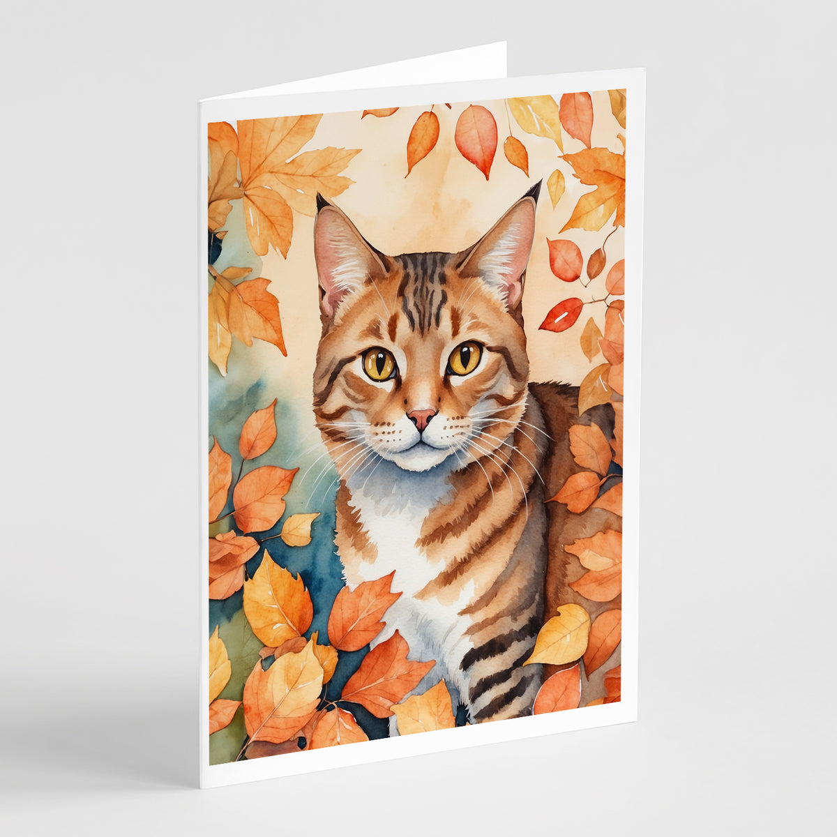 Caroline's Treasures Aegean Cat in Fall Leaves Greeting Cards Pack of 8 Blank Cards with Envelopes Whimsical A7 Size