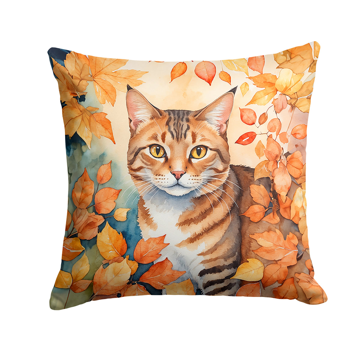 Caroline's Treasures Aegean Cat in Fall Leaves Throw Pillow Machine Washable, Indoor Outdoor Decorative Pillow for