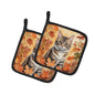 Caroline's Treasures American Bobtail Cat in Fall Leaves Pair of Pot Holders Kitchen Heat Resistant Pot Holders Sets