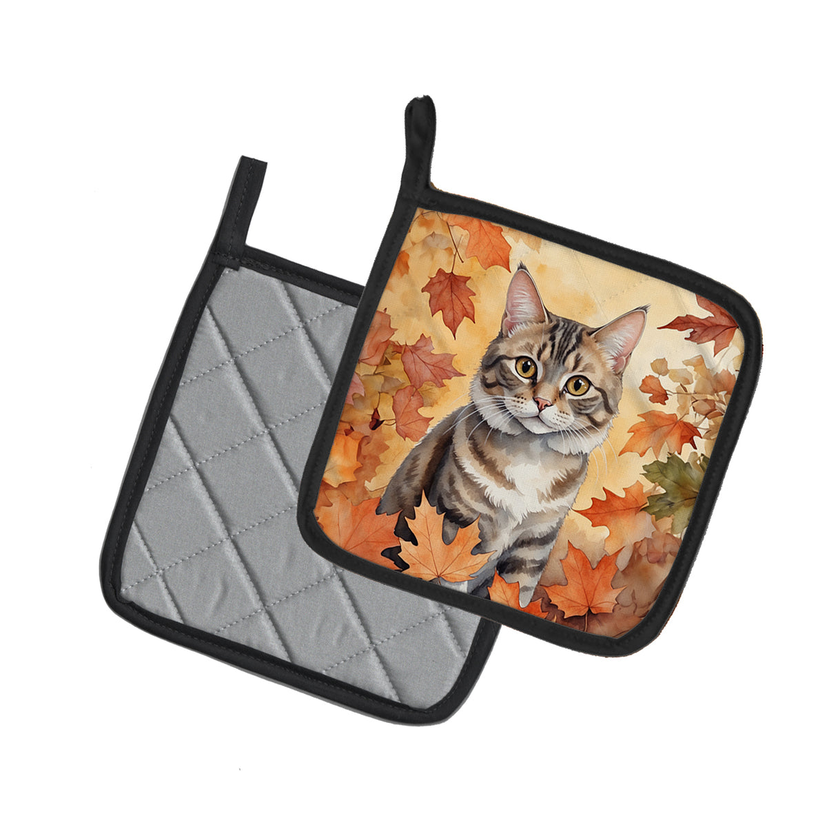 Caroline's Treasures American Bobtail Cat in Fall Leaves Pair of Pot Holders Kitchen Heat Resistant Pot Holders Sets - image 2