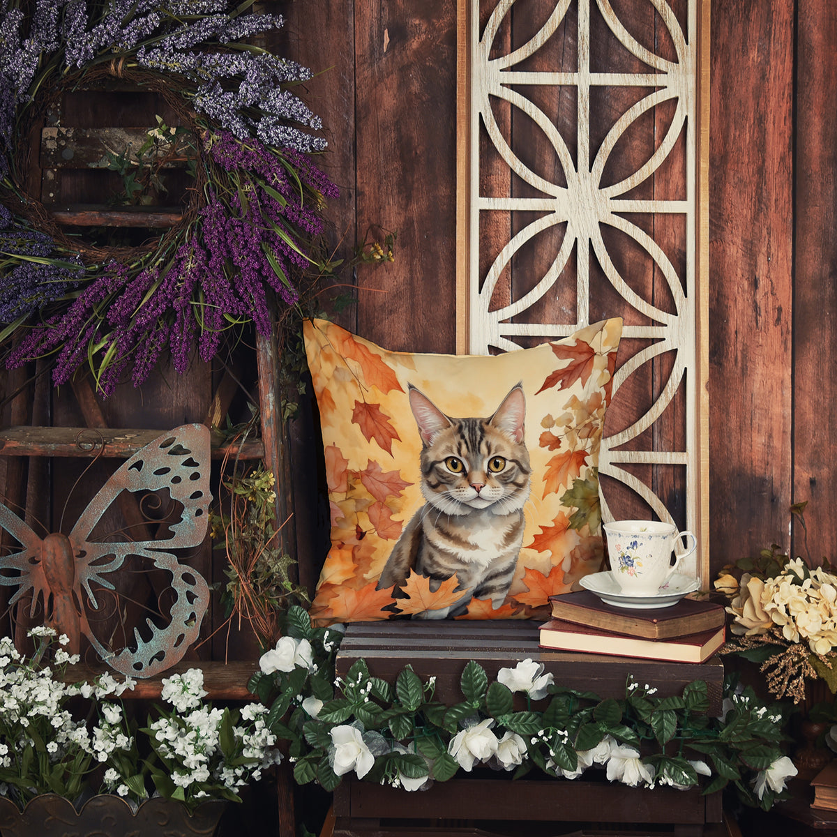 Caroline's Treasures American Bobtail Cat in Fall Leaves Throw Pillow Machine Washable, Indoor Outdoor Decorative - image 5
