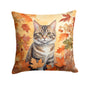 Caroline's Treasures American Bobtail Cat in Fall Leaves Throw Pillow Machine Washable, Indoor Outdoor Decorative