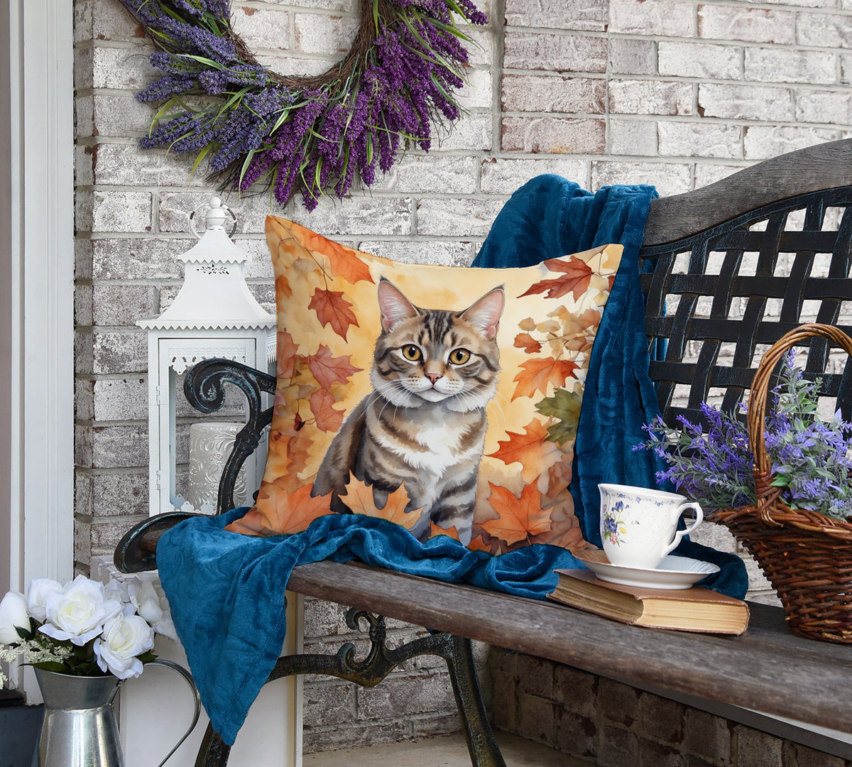 Caroline's Treasures American Bobtail Cat in Fall Leaves Throw Pillow Machine Washable, Indoor Outdoor Decorative - image 4
