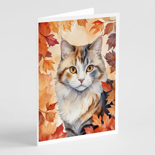 Caroline's Treasures American Curl Cat in Fall Leaves Greeting Cards Pack of 8 Blank Cards with Envelopes Whimsical A7